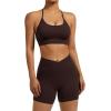 imageSUUKSESS Women Y Back Sports Bra Crossover Biker Shorts Seamless Ribbed Workout Set1 Dark Brown