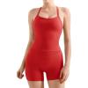 imageSUUKSESS Women 2 Piece Workout Sets High Waisted Tummy Control Biker Shorts Halter Backless Tank TopsRed