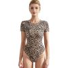 imageSUUKSESS Women Crew Neck Short Sleeve Thong Bodysuit Shirts Basic TopLeopard