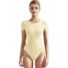 imageSUUKSESS Women Crew Neck Short Sleeve Thong Bodysuit Shirts Basic TopPale Yellow