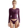 imageSUUKSESS Women Double Lined Fitted Basic T Shirts Crew Neck Long Sleeve Crop TopPlum