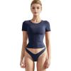 imageSUUKSESS Women Double Lined Fitted Basic Tee Crew Neck Short Sleeve Y2K Crop TopNavy Blue