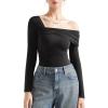 imageSUUKSESS Women One Off The Shoulder Winter Tank Tops Ruched Long Sleeve Shirts2 Black