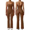 imageSUUKSESS Women Ribbed Flare One Piece Jumpsuits Seamless Padded Sexy Jumpsuit1 Brown 30