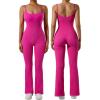 imageSUUKSESS Women Ribbed Flare One Piece Jumpsuits Seamless Padded Sexy Jumpsuit1 Hot Pink 30