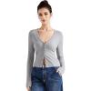 imageSUUKSESS Women Ribbed Lightweight Cardigan V Neck Button Up Long Sleeve Cropped Modal TopsGray