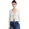 imageSUUKSESS Women Ribbed Lightweight Cardigan V Neck Button Up Long Sleeve Cropped Modal TopsWhite