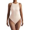 imageSUUKSESS Women Ribbed Sexy Bodysuit Halter Sleeveless Padded One Piece Tank Top1 Beige