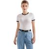 imageSUUKSESS Women Ribbed Striped Short Sleeve Slim Fit Tops Summer Crew Neck Color Block Going Out T ShirtWhite