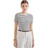 imageSUUKSESS Women Ribbed Striped Short Sleeve Slim Fit Tops Summer Crew Neck Color Block Going Out T ShirtWhite Stripe
