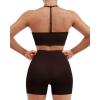 imageSUUKSESS Women Y Back Sports Bra Crossover Biker Shorts Seamless Ribbed Workout Set1 Dark Brown