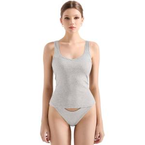 imageSUUKSESS Women Cotton Ribbed Built in Bra Tank Tops Summer Casual Basic TopGrey