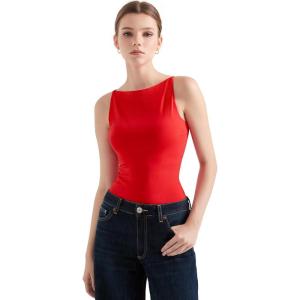 imageSUUKSESS Women Double Lined Boat Neck Tank Tops 2025 Y2K Going Out Basic Cami ShirtsRed