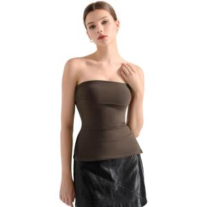 imageSUUKSESS Women Double Lined Going Out Trendy Tube Tops Side Split Sexy Tank TopsBrown
