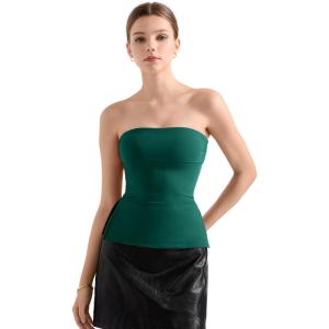 imageSUUKSESS Women Double Lined Going Out Trendy Tube Tops Side Split Sexy Tank TopsDeep Green