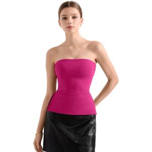 imageSUUKSESS Women Double Lined Going Out Trendy Tube Tops Side Split Sexy Tank TopsHot Pink