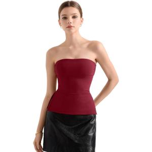 imageSUUKSESS Women Double Lined Going Out Trendy Tube Tops Side Split Sexy Tank TopsWine