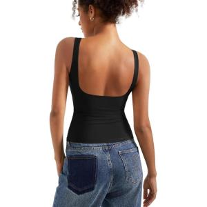 imageSUUKSESS Women Padded Open Back Boat Neck Tank Tops Double Lined Basic ShirtsBlack