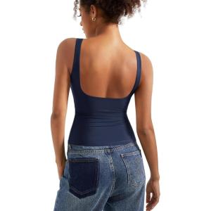 imageSUUKSESS Women Padded Open Back Boat Neck Tank Tops Double Lined Basic ShirtsNavy