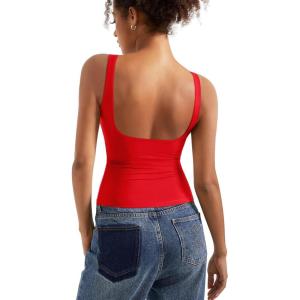 imageSUUKSESS Women Padded Open Back Boat Neck Tank Tops Double Lined Basic ShirtsRed