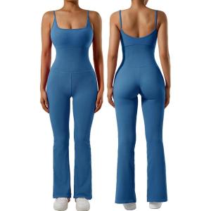 imageSUUKSESS Women Ribbed Flare One Piece Jumpsuits Seamless Padded Sexy Jumpsuit1 Blue 30