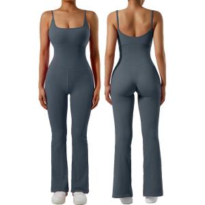 imageSUUKSESS Women Ribbed Flare One Piece Jumpsuits Seamless Padded Sexy Jumpsuit1 Grey 30