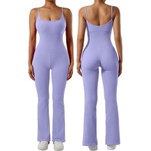 imageSUUKSESS Women Ribbed Flare One Piece Jumpsuits Seamless Padded Sexy Jumpsuit1 Purple 30