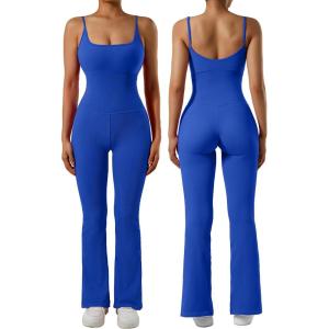 imageSUUKSESS Women Ribbed Flare One Piece Jumpsuits Seamless Padded Sexy Jumpsuit1 Royal Blue 30