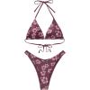imageSUUKSESS Women Halter String Two Piece Bikini Sets Reversible Thong Swimsuit105 Floral Print Brown