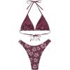 imageSUUKSESS Women Halter String Two Piece Bikini Sets Reversible Thong Swimsuit105 Floral Print Brown