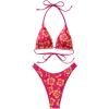 imageSUUKSESS Women Halter String Two Piece Bikini Sets Reversible Thong Swimsuit105 Pink Yellow Floral