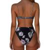 imageSUUKSESS Women High Waisted String Bikini Sets Sexy Two Piece Cutout SwimsuitsBlack Floral White Striped