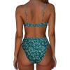 imageSUUKSESS Women High Waisted String Bikini Sets Sexy Two Piece Cutout SwimsuitsGreen White Floral