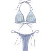 imageSUUKSESS Women Ruffle Thong Bikini Sets Halter String Triangle 2 Piece Swimsuit102 Navy Blue Striped