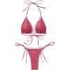 imageSUUKSESS Women Ruffle Thong Bikini Sets Halter String Triangle 2 Piece Swimsuit102 Red White Polka Dots
