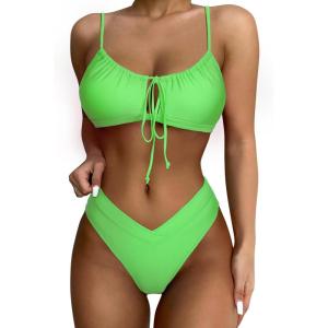 imageSUUKSESS Women High Waisted String Bikini Sets Sexy Two Piece Cutout SwimsuitsNeon Green