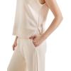 imageSUUKSESS Women 2 Piece Lounge Matching Sets Wide Leg Sweatpants Sleeveless TopsApricot