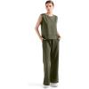 imageSUUKSESS Women 2 Piece Lounge Matching Sets Wide Leg Sweatpants Sleeveless TopsArmy Green