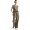 imageSUUKSESS Women 2 Piece Lounge Matching Sets Wide Leg Sweatpants Sleeveless TopsKhaki
