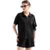 imageSUUKSESS Women 2 Piece Modal Lounge Sets V Neck Tops Drawstring Shorts OutfitsBlack