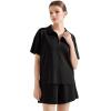 imageSUUKSESS Women 2 Piece Modal Lounge Sets V Neck Tops Drawstring Shorts OutfitsBlack