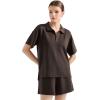 imageSUUKSESS Women 2 Piece Modal Lounge Sets V Neck Tops Drawstring Shorts OutfitsDark Coffee