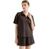 imageSUUKSESS Women 2 Piece Modal Lounge Sets V Neck Tops Drawstring Shorts OutfitsDark Coffee