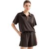imageSUUKSESS Women 2 Piece Modal Lounge Sets V Neck Tops Drawstring Shorts OutfitsDark Coffee