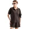 imageSUUKSESS Women 2 Piece Modal Lounge Sets V Neck Tops Drawstring Shorts OutfitsDark Coffee