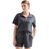 imageSUUKSESS Women 2 Piece Modal Lounge Sets V Neck Tops Drawstring Shorts OutfitsDark Storm