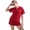 imageSUUKSESS Women 2 Piece Modal Lounge Sets V Neck Tops Drawstring Shorts OutfitsRed