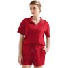 imageSUUKSESS Women 2 Piece Modal Lounge Sets V Neck Tops Drawstring Shorts OutfitsRed