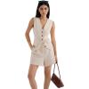 imageSUUKSESS Womens Summer 2 Piece Sets Button Down V Neck Vest Waistcoat and Pockets Shorts SetsApricot