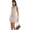 imageSUUKSESS Womens Summer 2 Piece Sets Button Down V Neck Vest Waistcoat and Pockets Shorts SetsApricot